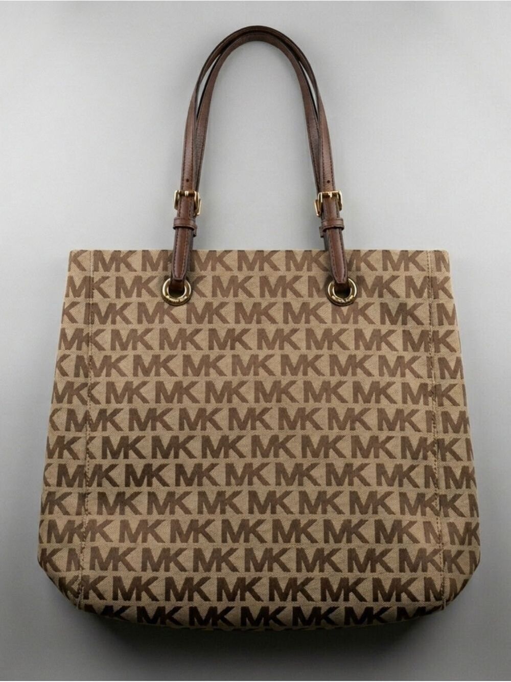 Michael Kors Logo Tote Large Tan Brown Gold Hardware